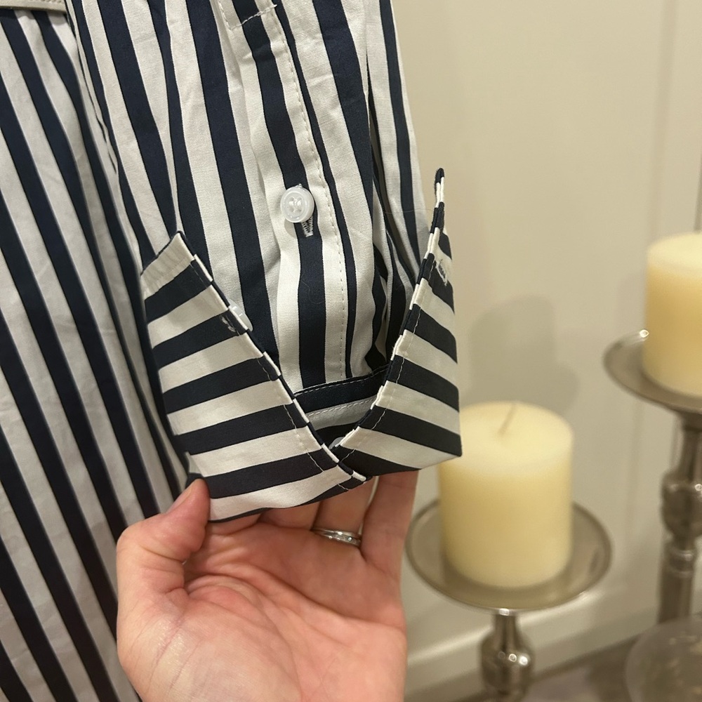 H&M Navy Striped Long Sleeve Full Buttoned Mini Dress - Picture 6 of 13